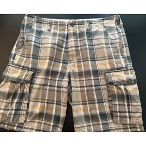 Old Navy Plaid Cargo Shorts Mens 38 Green Broken-In Utility Grunge 90s Workwear‎